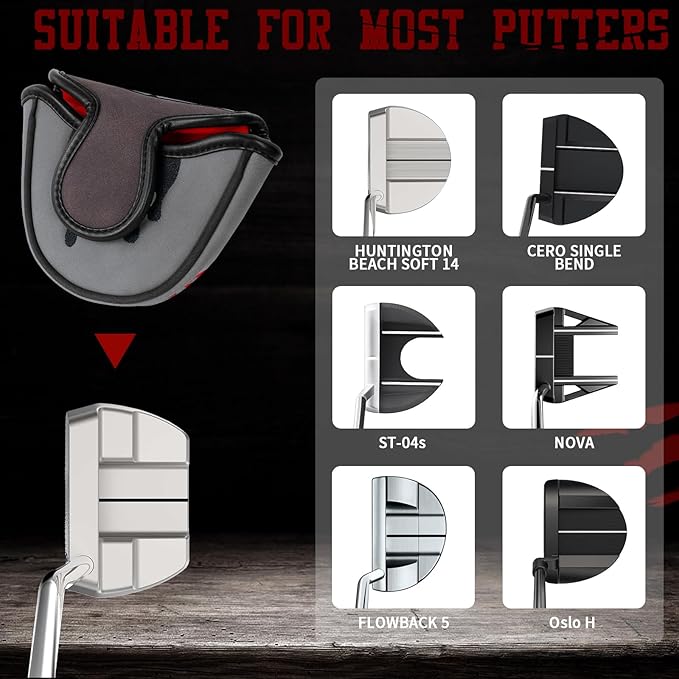 Grey Bear mallet putter headcover with dripping graphic details and secure fit
