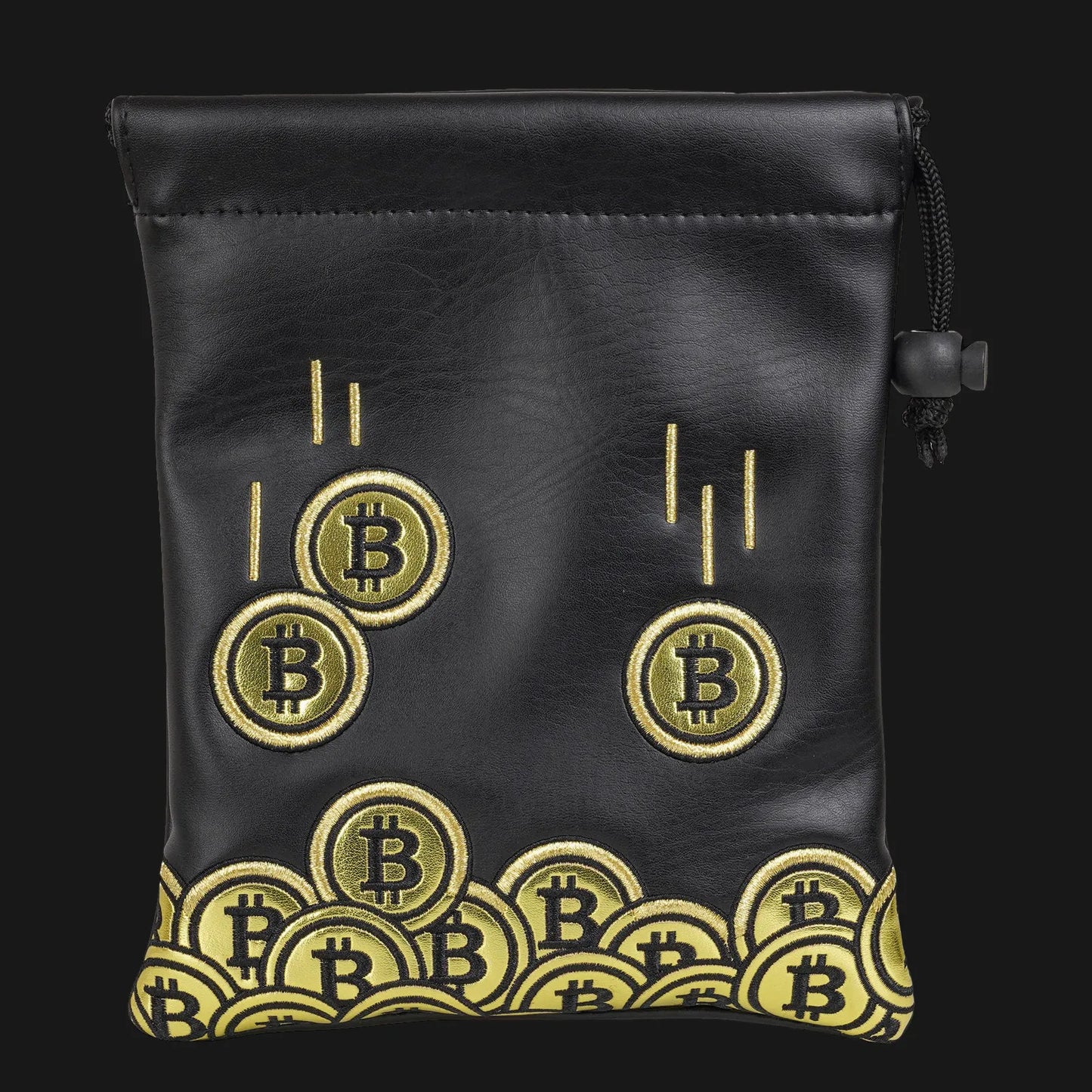 Black PU leather golf valuables pouch with gold coin patch