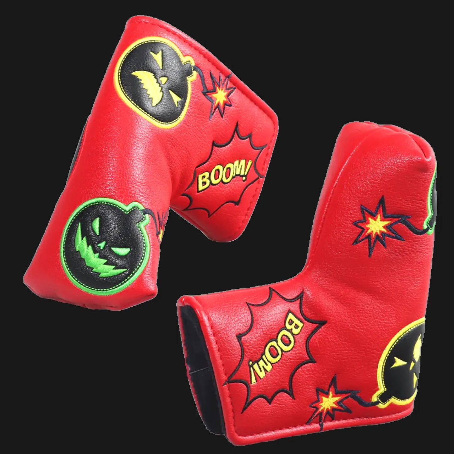 Red PU leather blade putter headcover with black bomb design