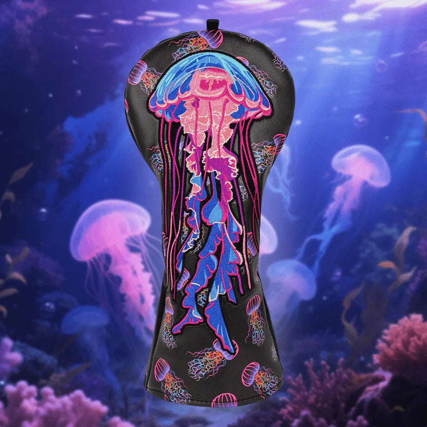 Decorative driver-headcover with jellyfish design against an underwater background